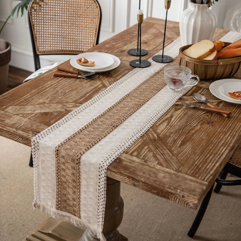 Runner da tavola in lino nordico decorazioni per la casa tovaglia per la festa nuziale tela da imballaggio naturale Boho tovaglia bandiera da tavolo in cotone