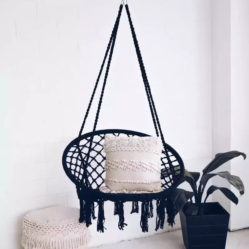 Estilo pendurado cesta ins pendurado cadeira hammock algodão corda tecido pendurado cesta borla balanço ao ar livre para criança adulto