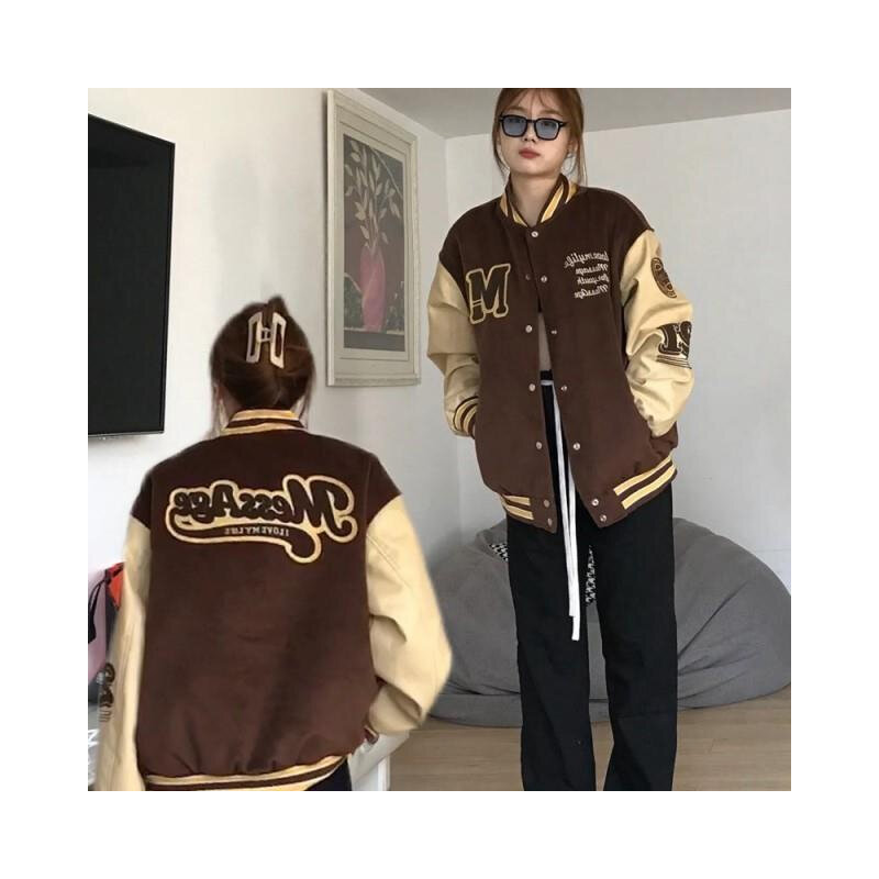 Высококачественная куртка с вышивкой и надписью American Letter, женская уличная бейсбольная Униформа В Стиле Хип-Хоп Ретро, универсальная куртка ...