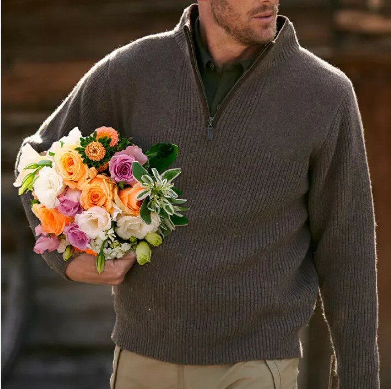 가을과 겨울 단색 폭발 스타일 캐주얼 편안한 지퍼 두꺼운 초가을 스웨터, 남성용 대형 스웨터
