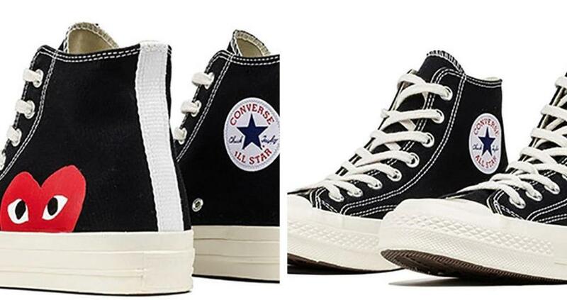 Converse Original Chuck Taylor All Star 70 Hi Comme Des Garcons Play สีดำ CDG สูงสเก็ตบอร์ดรองเท้าผ้าใบแบนผ้าใบรองเท้า