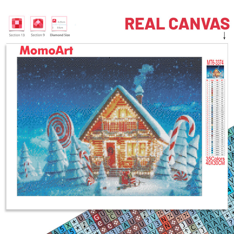 MomoArt เพชรภาพวาด Christmas Village บ้านใหม่2022ปักเพชรภูมิทัศน์รูปภาพศิลปะ Rhinestones หน้าแรกตกแต่ง