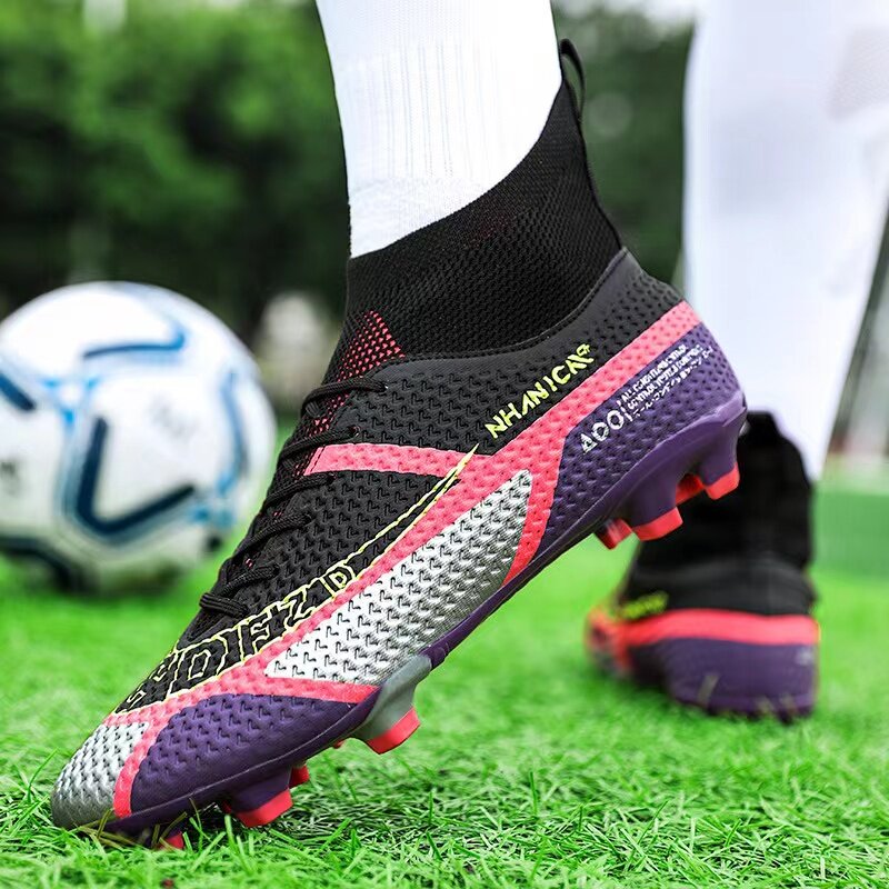 Tendência original dos homens sapatos de futebol adulto crianças tf/fg alta tornozelo botas de futebol treinamento de grama calçados esportivos chuteiras tênis 30-50