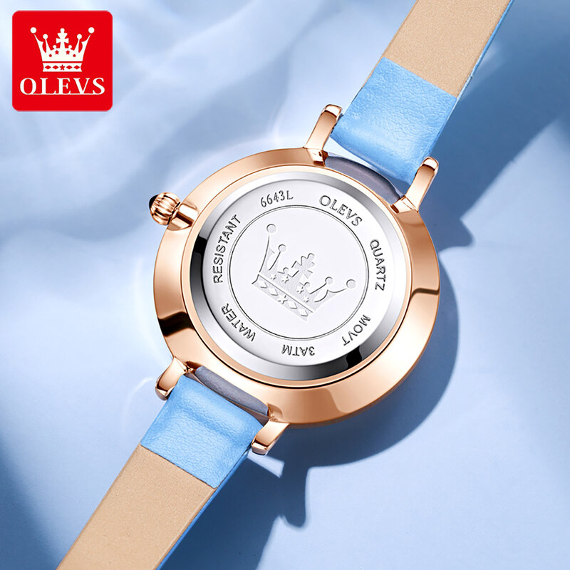OLEVS-Reloj de pulsera de cuarzo con correa de Corium para mujer, resistente al agua, de alta calidad, a la moda