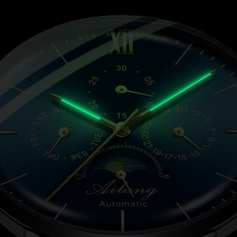 Orologio meccanico di lusso superiore orologio subacqueo automatico multifunzione da uomo con data automatica fasi lunari