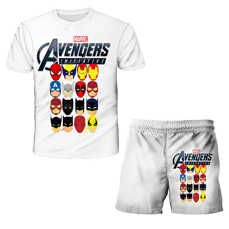 マーベル-子供用Tシャツとショーツのセット,スパイダーマンとスーパーヒーローパターンのスーパーヒーローTシャツ,ハルク