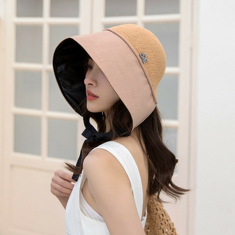 여름 여성의 면화 양동이 모자 일본 한국 여성 패션 큰 고리 조정 가능한 단색 야외 태양 어부 모자 숙녀