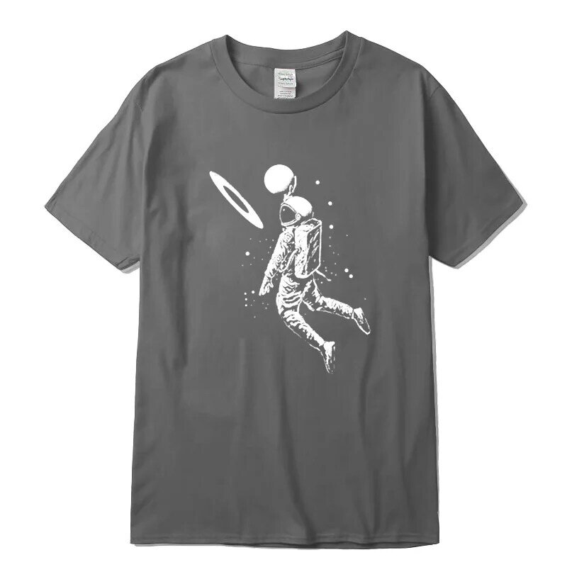 Camisetas de manga corta para hombre, divertidas camisetas con estampado de astronauta y Luna, camisetas holgadas informales para hombre, camisetas para hombre con cuello redondo