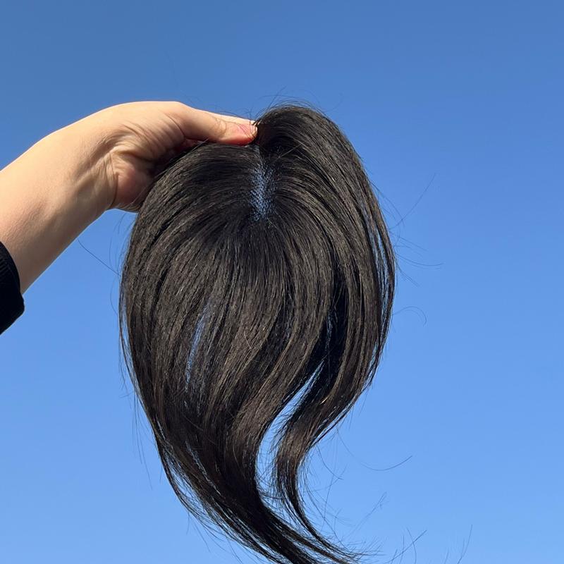 Auréola senhora beleza laço suíço invisível cabelo humano toppers clip em coroa hairpieces para suave volume de perda de cabelo natural preto
