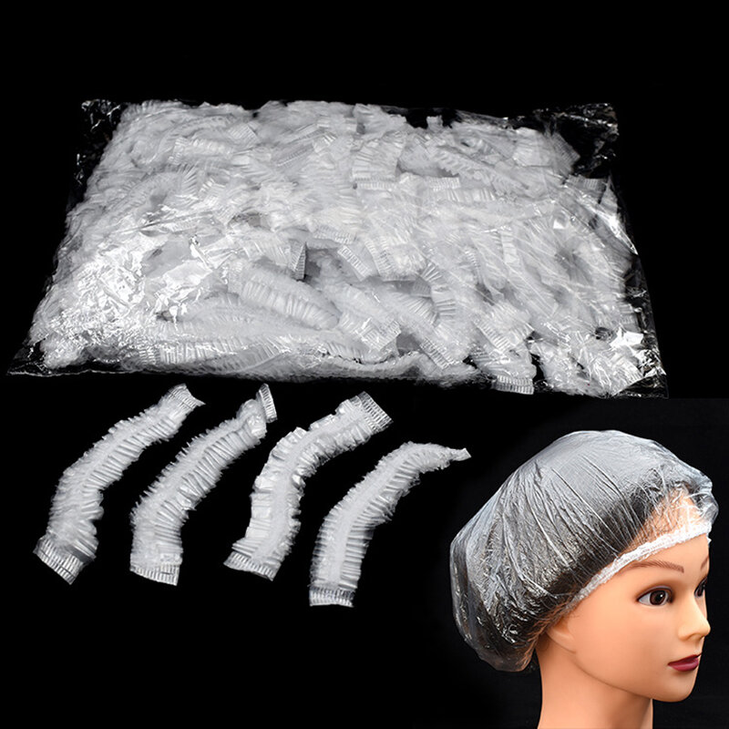 100 Pack Women's Shower Caps Eco-Friendly Waterproof Shower Caps Food Seal Retractable Bag Charlotte Disposable Hair Shower Caps