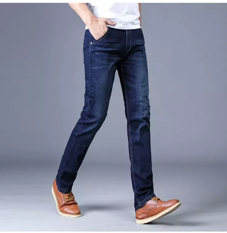 Новинка 2022, мужские классические эластичные деловые джинсы, мужские Модные Удобные однотонные облегающие прямые длинные джинсовые брюки