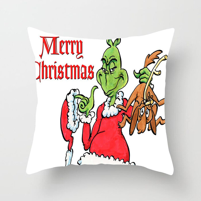 Funda de almohada de 45x45cm Grinch para decoración navideña, funda de cojín de dibujos animados para sofá, decoraciones navideñas para el hogar 2022