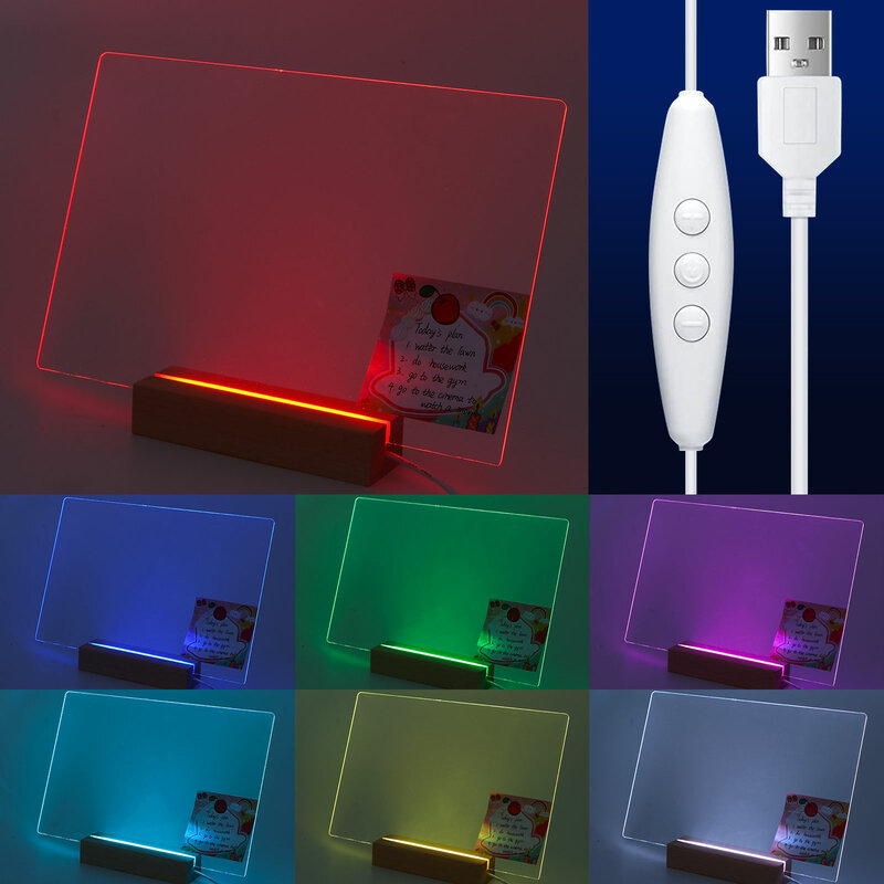 Papan Hapus Kering Akrilik Desktop Transparan Dapat Ditulis Ulang Baru dengan Setrip Lampu LED Berubah Warna
