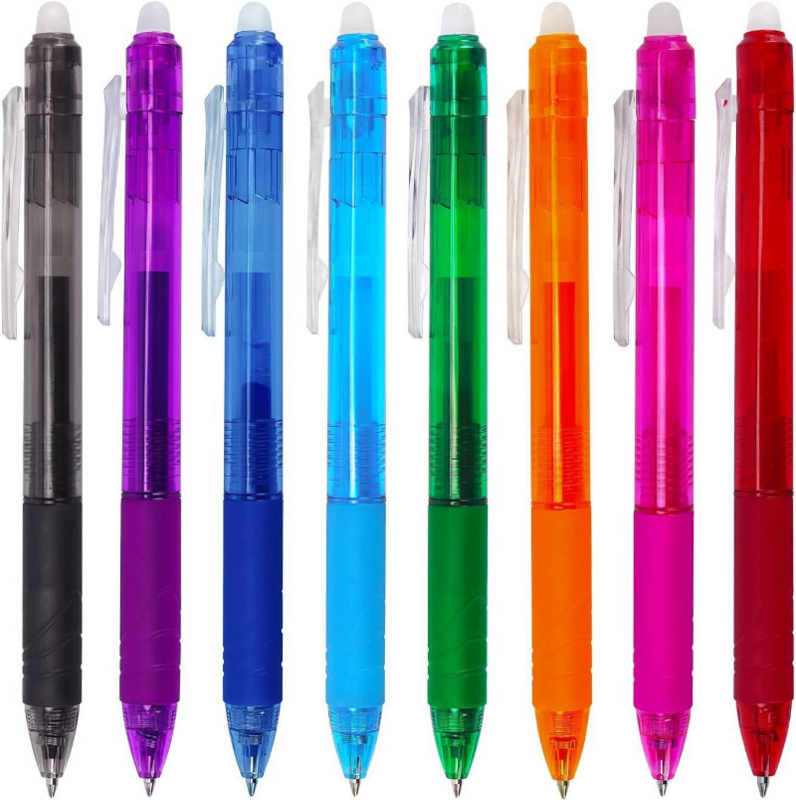 Ensemble de stylos à encre gel effaçable magique, stylos rétractables, poignée lavable, plus récent, recharge, presse, 8 couleurs, 0.7mm