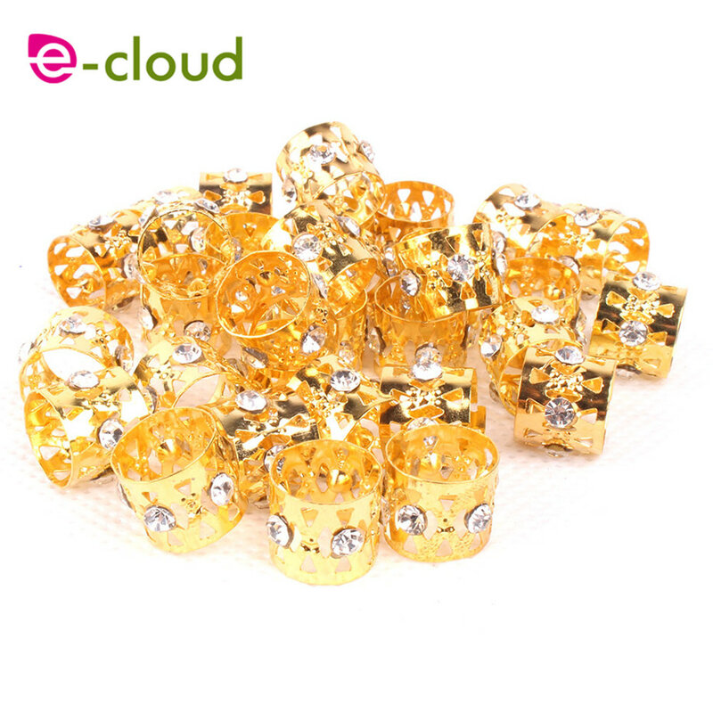 500-1000pcs Dreadlock Beads Diamond Gloden Metal Tube Ring for Braids Hair Beads Adjustable Dreadlocs Hair Braids Cuff Clips