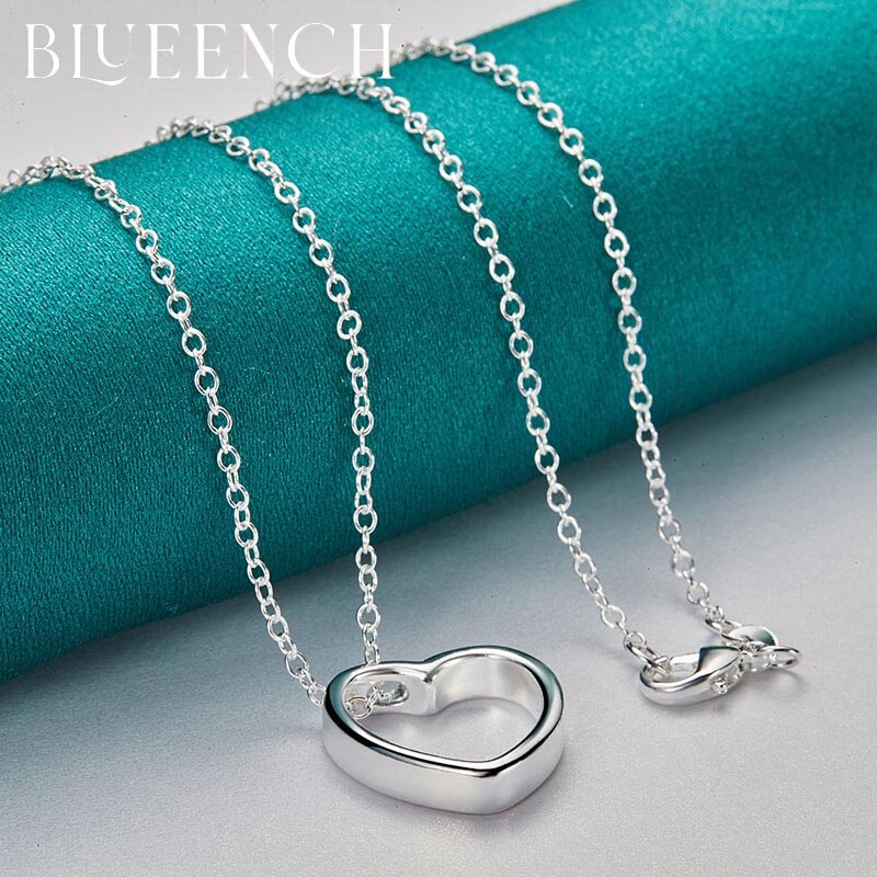 Blueench 925 Liontin Potongan Persik Hati Perak Murni Kalung Rantai 16-30 Inci untuk Wanita Mode Pertunangan Perhiasan Romantis