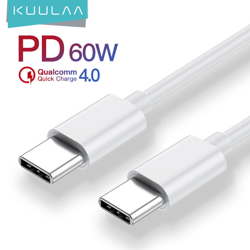 KUULAA PD60W USB ประเภท C ถึง USB ประเภท C QC 4.0 3.0 Fast Charge USBC Cable ข้อมูลสำหรับ samsung S20 Xiaomi 10 Huawei Oneplus