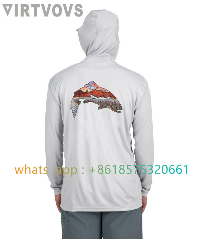Fishing Apparel Men Outdoor Long Sleeve Tshirt With Fish Shirt Hood Sun Protection Breathable Angling Clothing Homme Peche