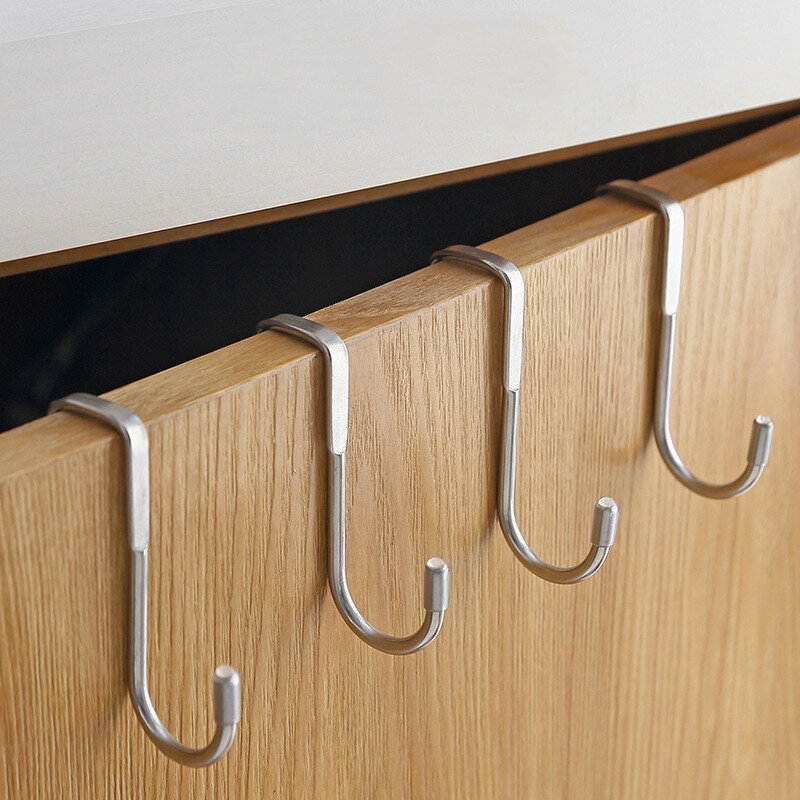 304 Stainless Steel Hook Free Punching Double Hook Kitchen Bedroom Cabinet Door Back Type S-Shape Hook Coat Towel Storage Hanger