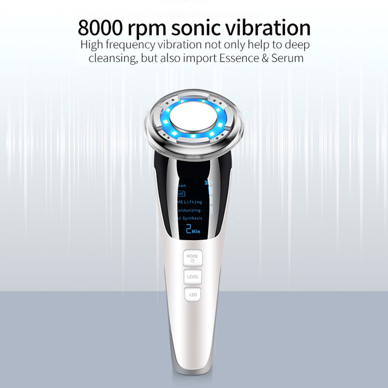 7 In1 EMS ใบหน้านวด LED Light Therapy Sonic การสั่นสะเทือนลดริ้วรอยกระชับผิวร้อน Cool Treatment Skin Care Beauty