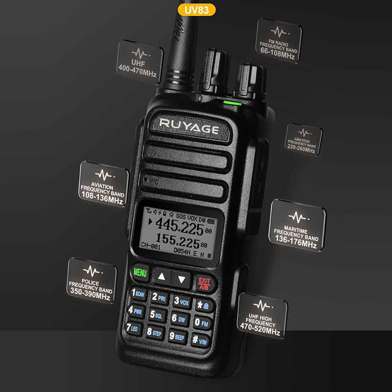 Ruyage UV83 NOAA Weather Channel 6 Bands Amateur Ham Two Way Radio 128CH Walkie Talkie Air Band Color Police Scanner Marine
