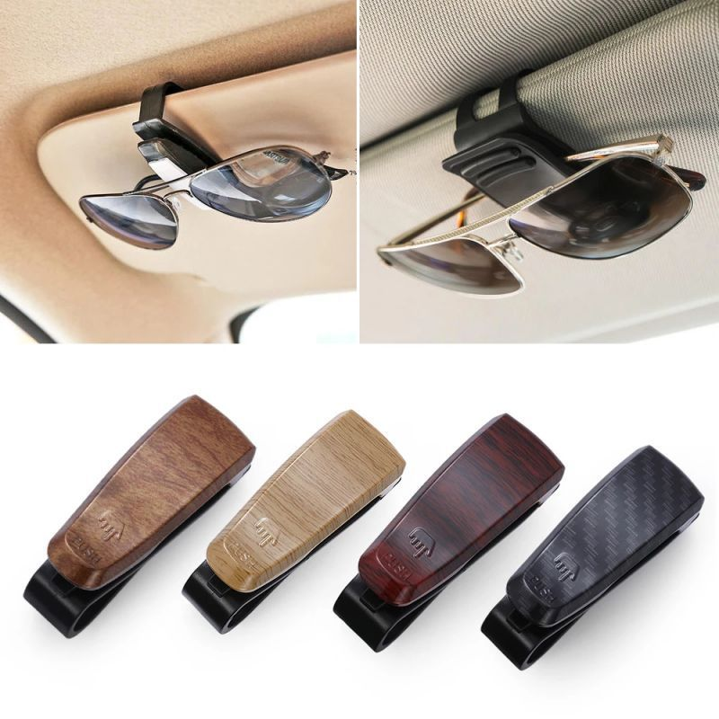 Clip de gafas de grano de madera para coche, visera para el sol, soporte para tarjeta, sujetador, soporte para gafas de sol, Clip de plástico, accesorios interiores