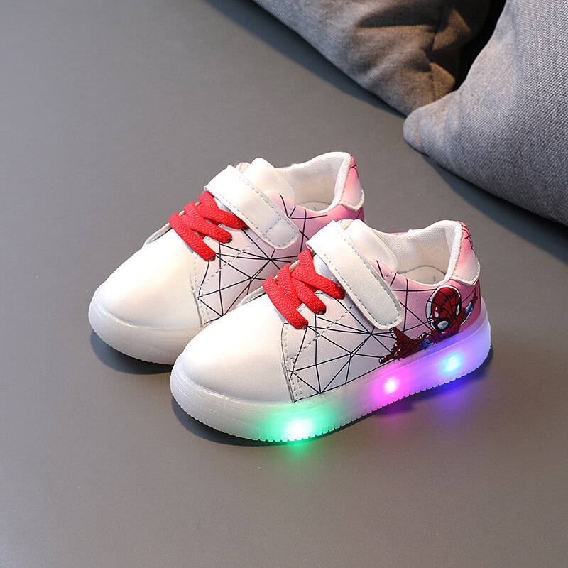ديزني سبايدرمان أحذية رياضية جديدة للأطفال الكرتون ضوء طفل أطفال أحذية الأطفال LED مضيئة أحذية طفل رضيع الصنادل الأحذية