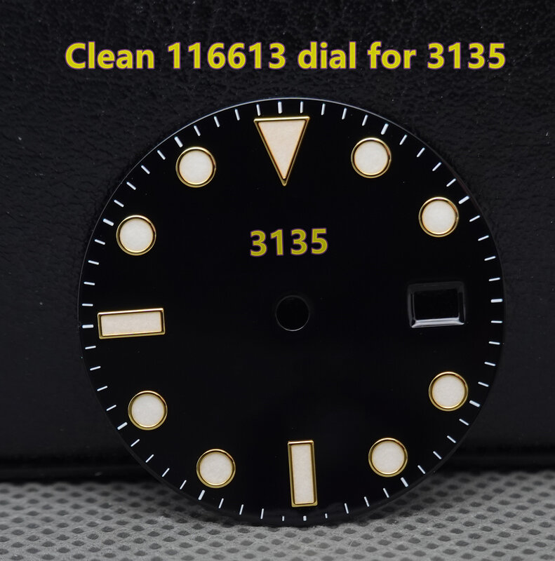 Clean factory made 27.4 mm gold black dial for 3135 movement 116613 blue lumen sub 40mm