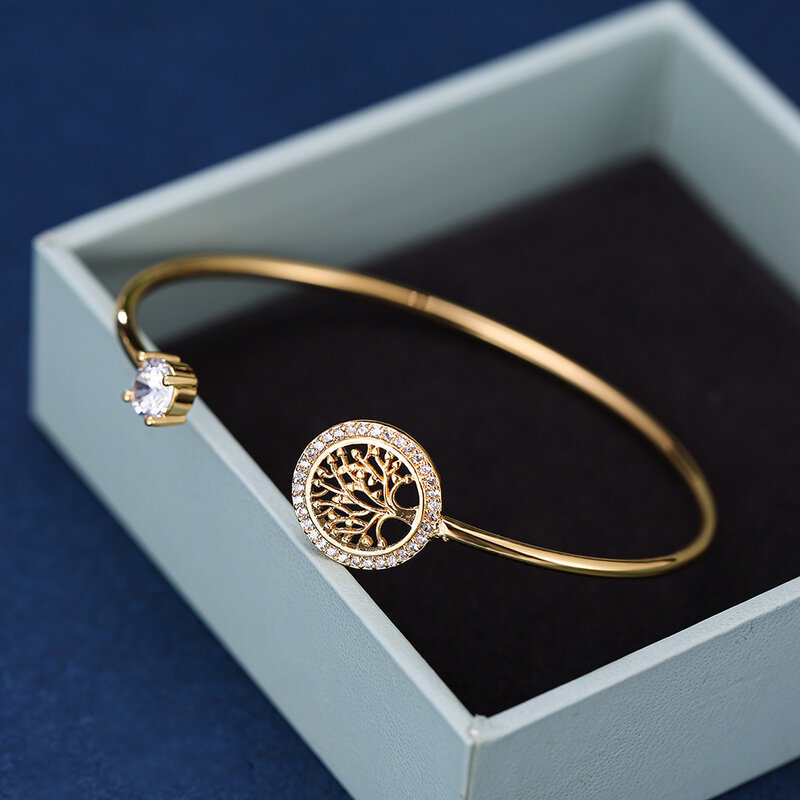 NewLife – Bracelet délicat pour femme, en Zircon plaqué or, ouvert, réglable, blanc, pour mariage