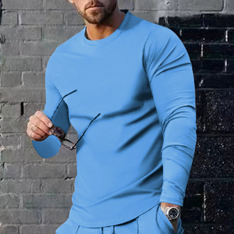 KO3174-Camiseta holgada de manga larga para hombre, camisa de color sólido, estilo europeo y americano, Otoño, 2022