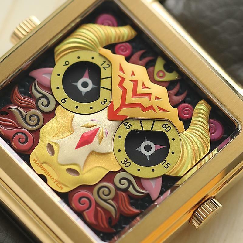 HappieWatch แบบ Dual ญี่ปุ่น Quartz นาฬิกา3D Embossed Dial Sapphire คริสตัลนาฬิกาข้อมือสองสายรัด (ของขวัญ: สายซิลิโคน)
