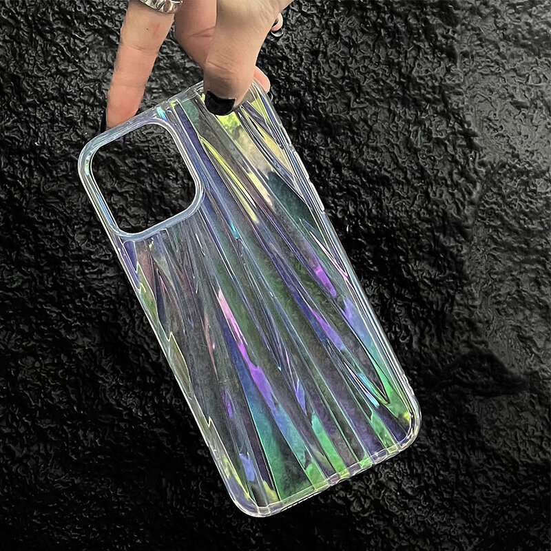 Luxury Laser Transparent Gradient Phone Case For iPhone 13 12 11 Pro Max XR XS Max 3D Curved Texture Shockproof Bumper Cover
