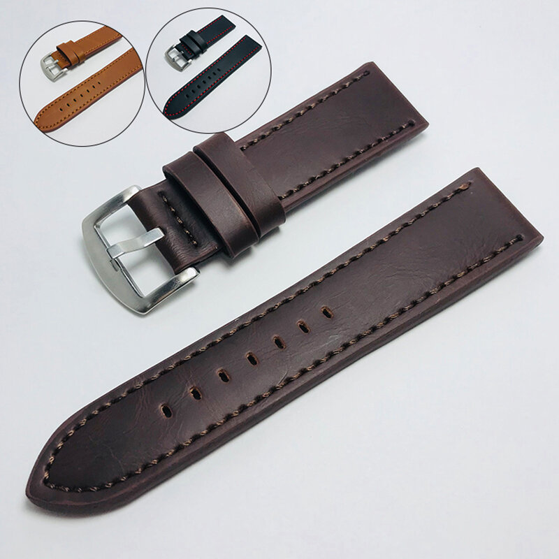 18mm 20mm 22mm 24mm suave couro genuíno couro de bezerro pulseiras de pulseira com sólido automático borboleta fivela de relógio de negócios