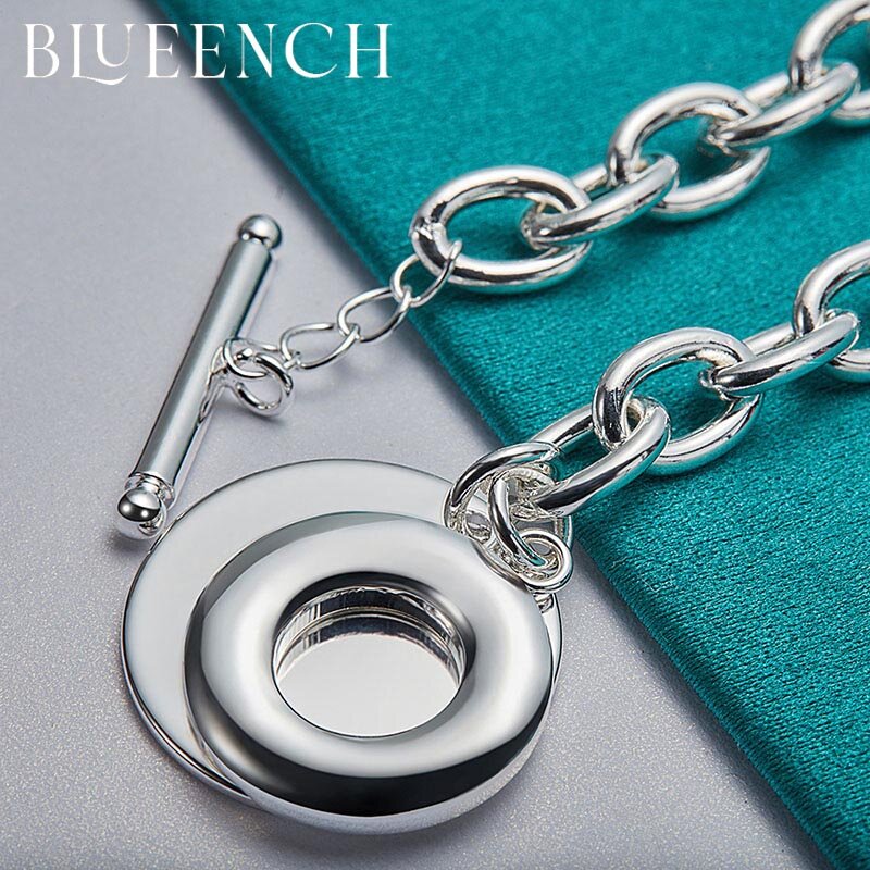 Blueench-pulsera con colgante redondo de Plata de Ley 925 para mujer, joyería informal para fiesta, moda