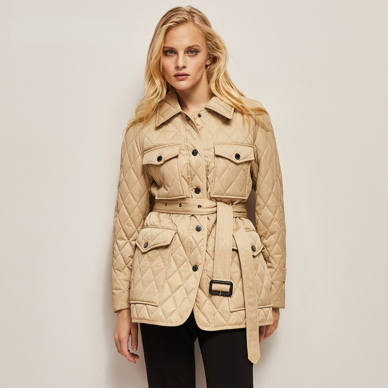 Women Lingge Coat Parkas Cotton Winter Casual Slim Coats Classic Mid-length Urban Suit Collar Windproof Warm Breathable Parka