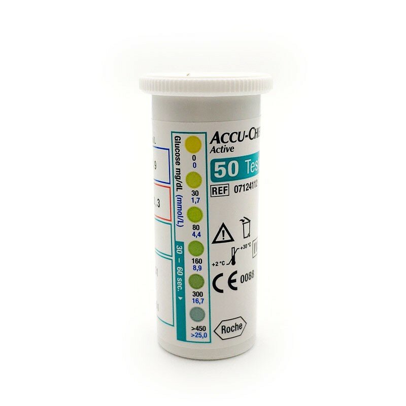 Accu Chek-tiras de prueba Active 50/100, probador de Diabetes, medidor de glucosa, Monitor, tiras de prueba, bolígrafo de glucosa en sangre