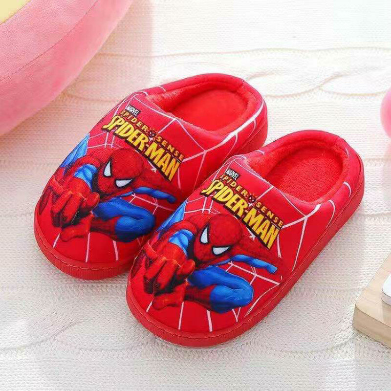 Zapatilla de algodón con estampado de Spiderman para niños, suave, cálido, Princesa, interior, dormitorio, Otoño e Invierno
