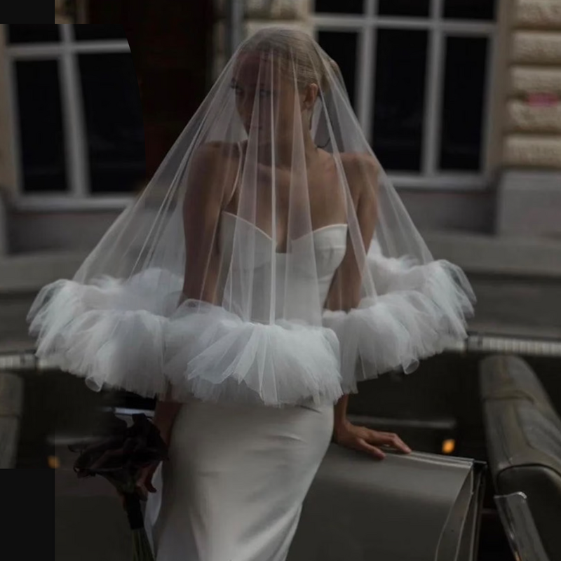 غطاء الحجاب الزفاف مع طول الكوع ، V183 ، 2 طبقات الحجاب الزفاف ، اكسسوارات للشعر الزفاف ، هالوين رائع ، أحمر الخدود الوجه
