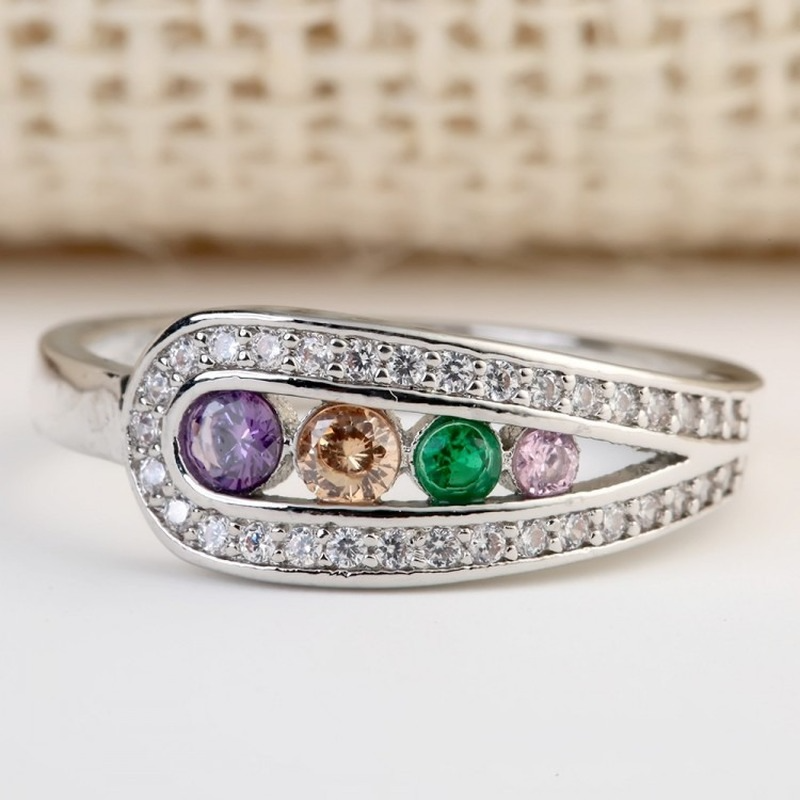 Fashion simple Copper Plated 925 silver inlaid multicolor zircon men's and women's universal ring size 6-10