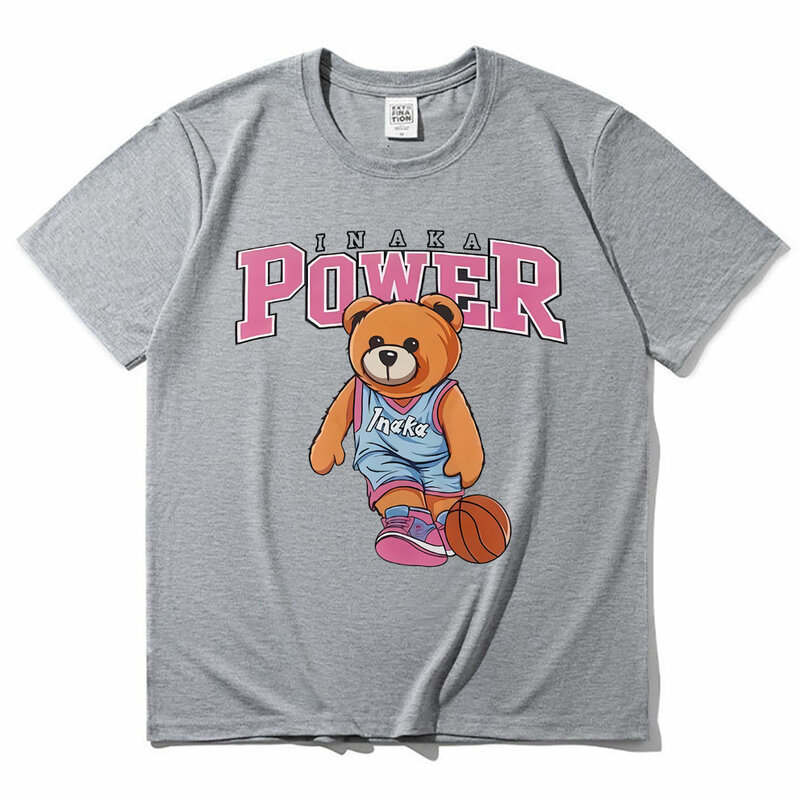 T-shirt imprimé ours de basket-ball rose drôle pour hommes et femmes, t-shirts en pur coton de qualité supérieure, t-shirt imprimé, Inaka Power, été