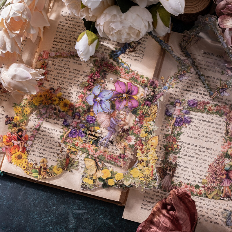 Waldfee Serie Vintage Rahmen Haustier Aufkleber Vintage Blume Elfin dekorative Etikett für Scrap booking Journal DIY