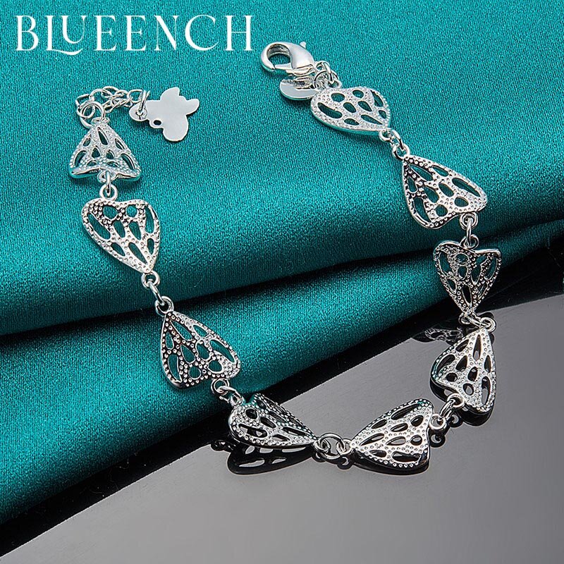 Blueench 925 prata esterlina coração a céu aberto pulseira para noivado casamento jóias moda