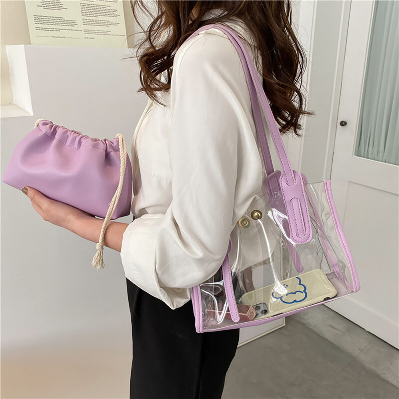 Transparent Shoulder Bags Fashion Women 's Bag PVC Clear PU Candy Jelly Totes Summer Beach Shopping Bags Portable Handbags