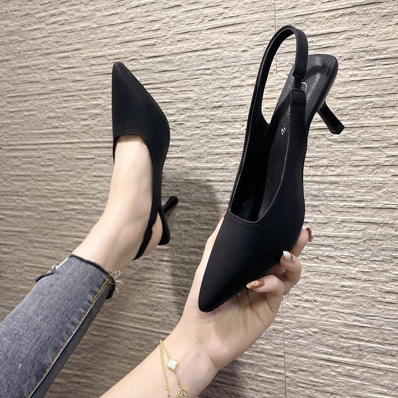 Bombas femininas elástico ponto dedo do pé saltos finos sapatos de escritório mulher elegante salto alto sapatos de festa