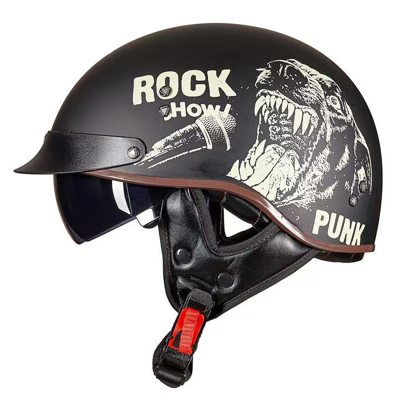 사계절 통기성 빈티지 오토바이 헬멧 남성용, 휴대용 안전 하프 커버 헬멧