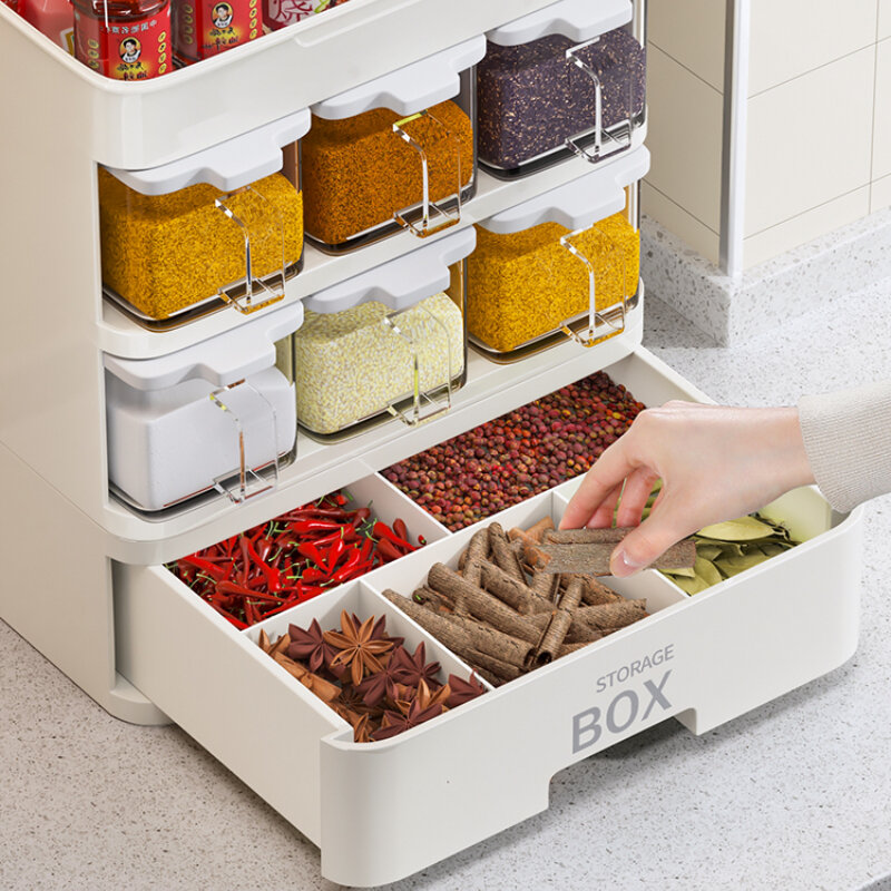 Dustproof cozinha spice rack multifuncional tempero caixa de armazenamento itens de cozinha acessórios de cozinha organizador