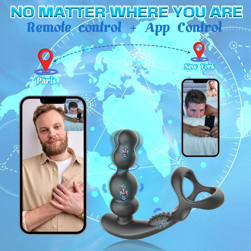 Beads Anal Vibrator 360°Rotate Male Prostate Massager Anal Plugs APP/Wireless Control Masturbator Toys