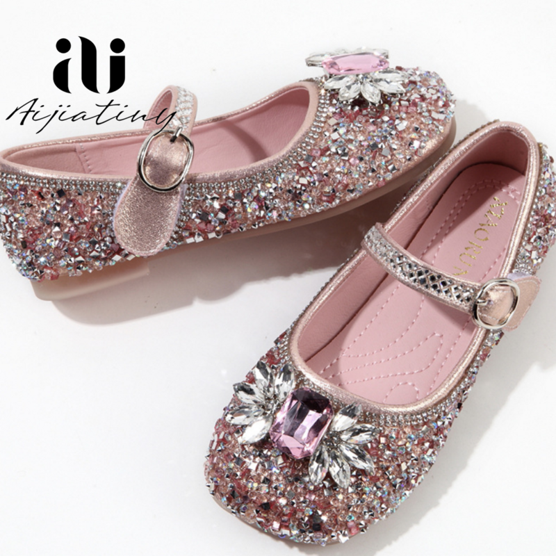 2023 Spring New Children Casual Shoes Girls Rhinestone Princess Shoes Glitter Party Dance Shoes Student Kids Performance Shoes