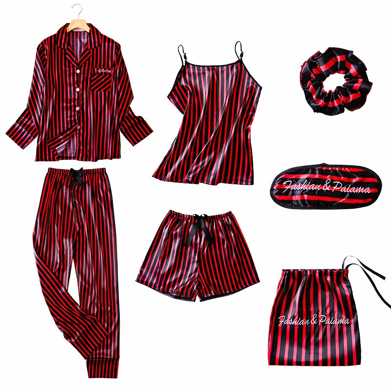 ผู้หญิงชุดนอนเซ็กซี่ Stripe เสื้อกางเกงผ้าไหมนุ่มชุดนอนขนาดใหญ่ Homewear Cozy ฤดูใบไม้ผลิดอกไม้พิมพ์ช...