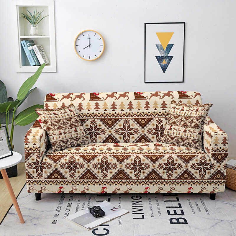Sarung Sofa Elastis Geometris untuk Ruang Tamu Rusa Cetakan Mandala Sarung Sofa Sudut Sofa Penutup Dekorasi Natal